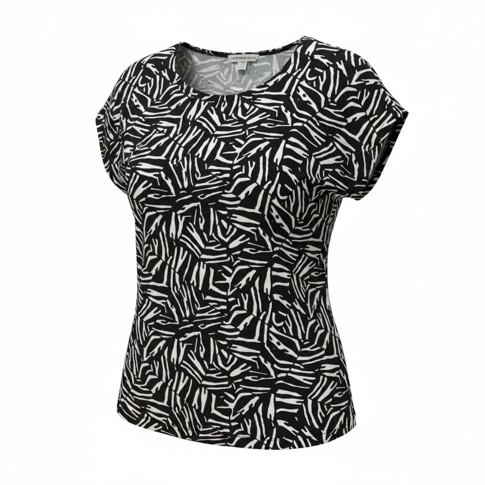 Jules & Leopold Womens 1X Zebra Print Ribbed Knit Blouse Black White Business